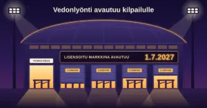 Iltavalaistun urheiluareenan sisäänkäynnillä on auki vain yksi portti, jonka yllä lukee "Yksinoikeus", kun taas neljän "Lisenssi"-merkityn portin rullaovet nousevat vähitellen ja niiden yläpuolella oleva valotaulu kertoo: "Lisensoitu markkina avautuu 1.7.2027".